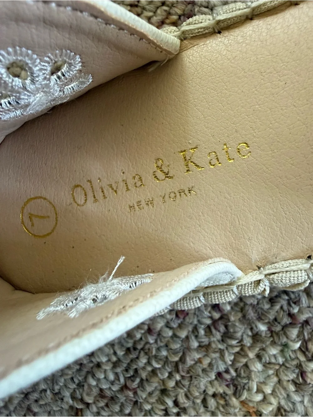 Olivia & Kate off-white espadrille sandals  eyelet design size 7
